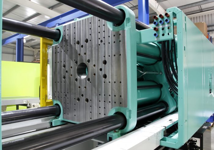 Injection moulding machine used for the forming of plastic parts using plastic resin and polymers.